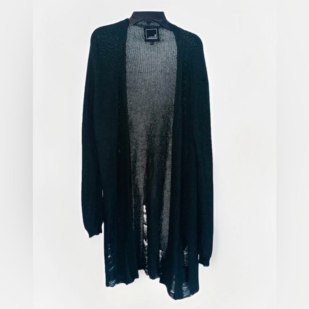 Lily & Lottie Distressed Dark Green Open Front knit Cardigan
